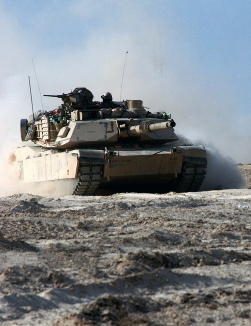 A US Army (USA) M1A1 Abrams Main Battle Tank (MBT) from Apache Troop, 2 ...