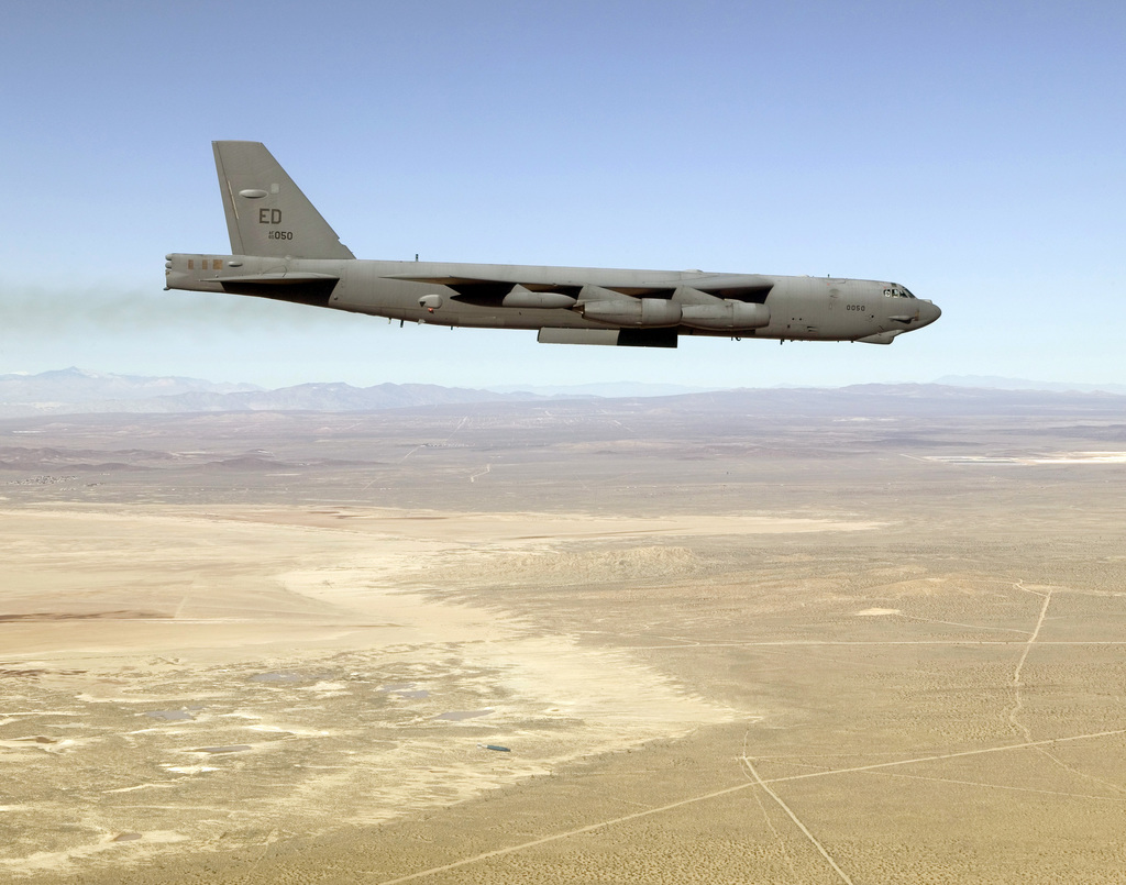 A U.S. Air Force B-52 Stratofortress bomber aircraft, with bomb bay ...