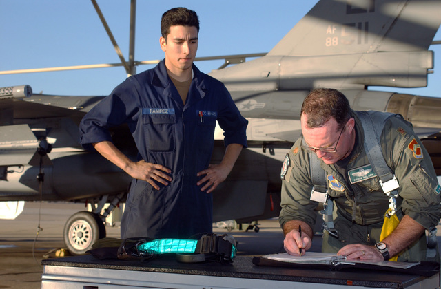 U.S. Air Force 308th Aircraft Maintenance Unit crew chief AIRMAN Miguel ...