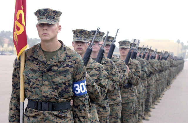 US Marine Corps (USMC) Recruits From Platoon 3025, Lima/Company Stand ...