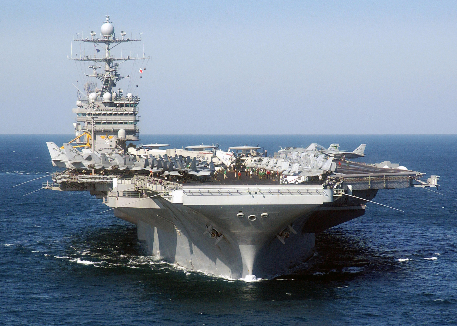 A bow view of the US Navy (USN) Nimitz Class Aircraft Carrier, USS ...