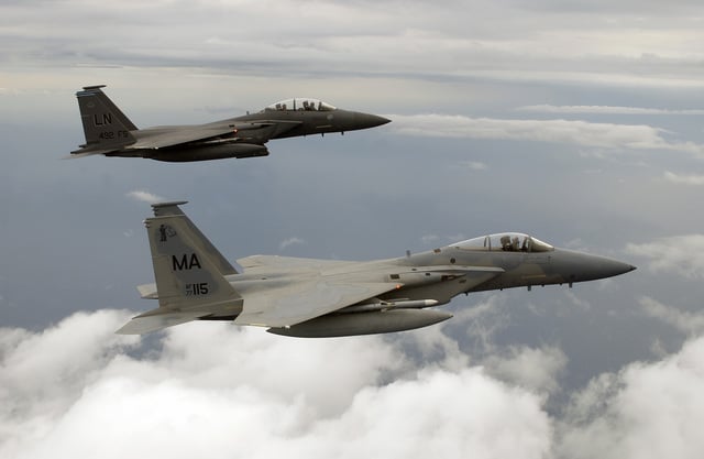 A Massachusetts Air National Guard F-15 Eagle Aircraft (foreground 