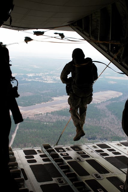 A US Marine Corps (USMC) Paratrooper from 2nd Air Delivery Platoon, 2nd ...