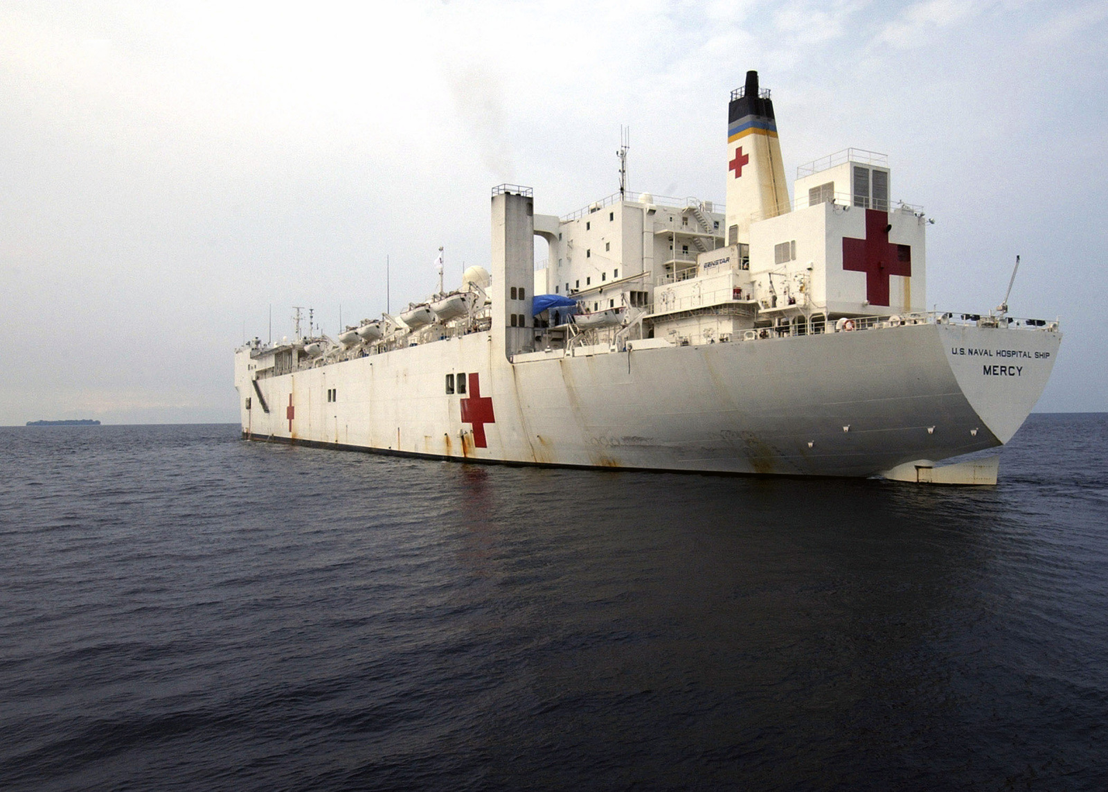 A quarter port stern view of the US Navy (USN) Military Sealift Command ...