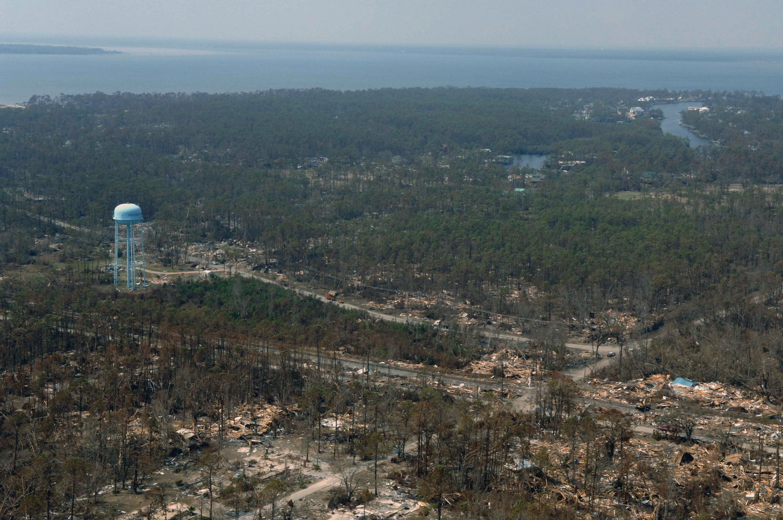 An aerial view of Pass Christian, Mississippi (MS), in the wake of