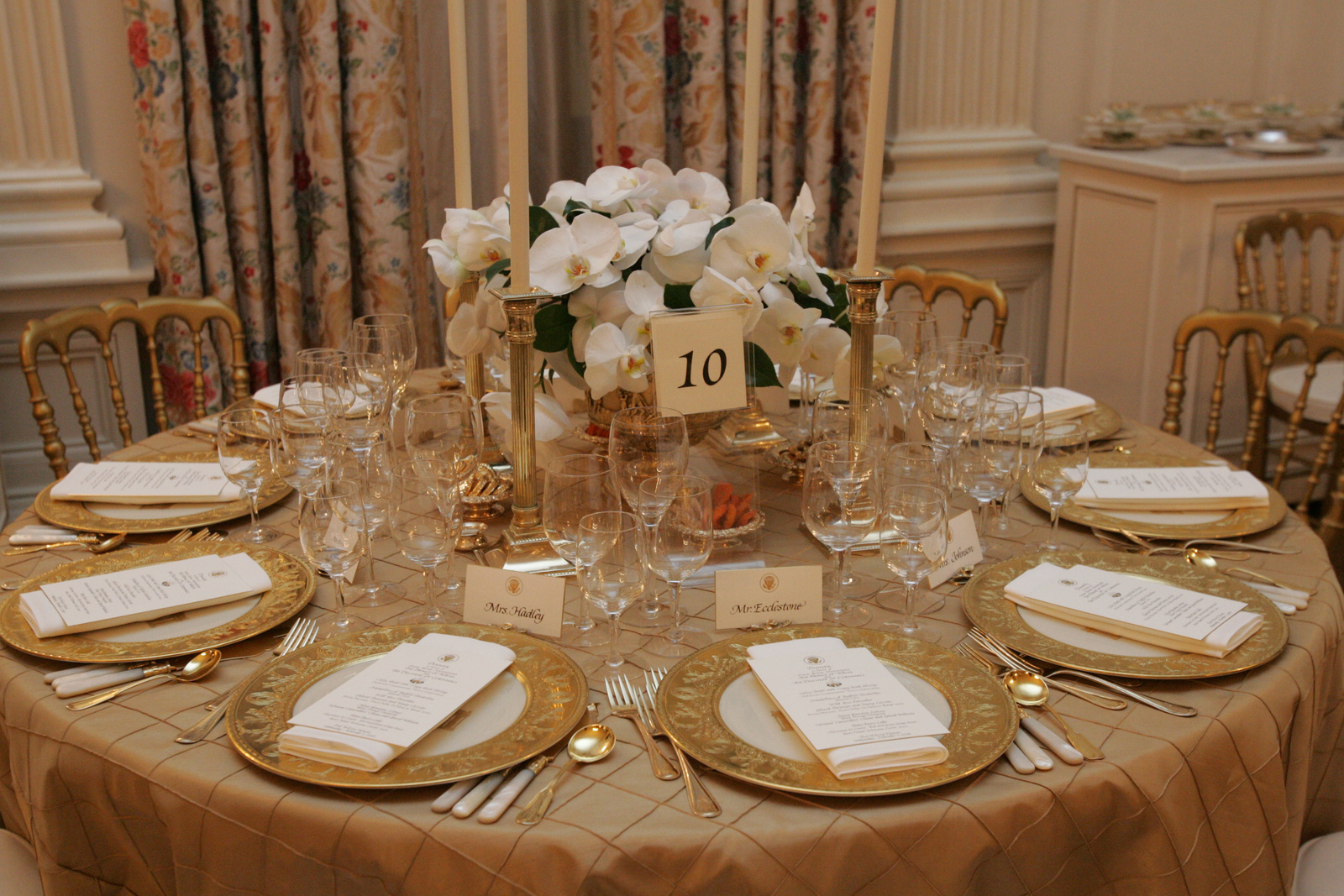 Table Settings in the State Dining Room for the White House Dinner in