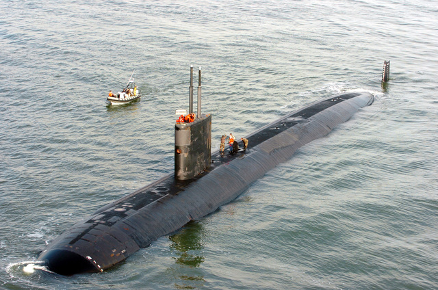 Aerial port side view of the US Navy (USN) Los Angeles Class: Attack ...