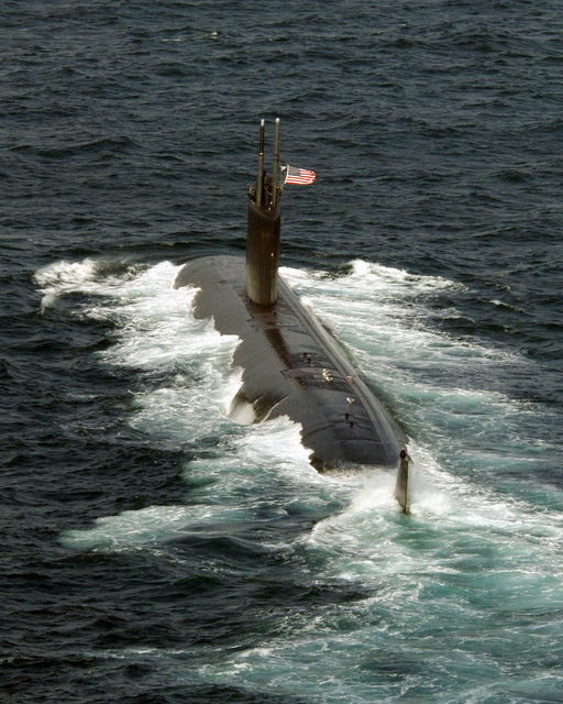 Aerial, port side stern view showing the US Navy (USN) Los Angeles ...