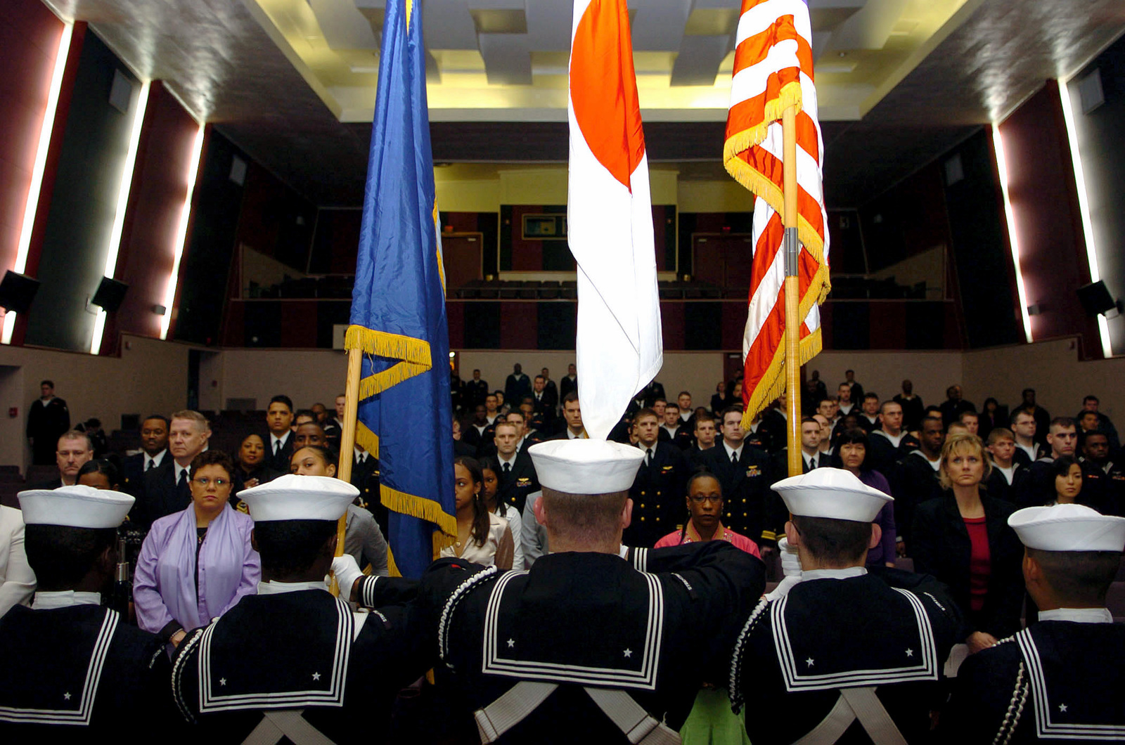 Us Navy (usn) Sailors Render Flag Honors During A Traditional Navy 