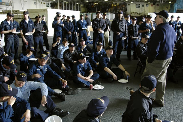 Us Navy Usn Sailors Stationed Aboard The Aircraft Carrier Uss Kitty Hawk Cv 63 Listen As