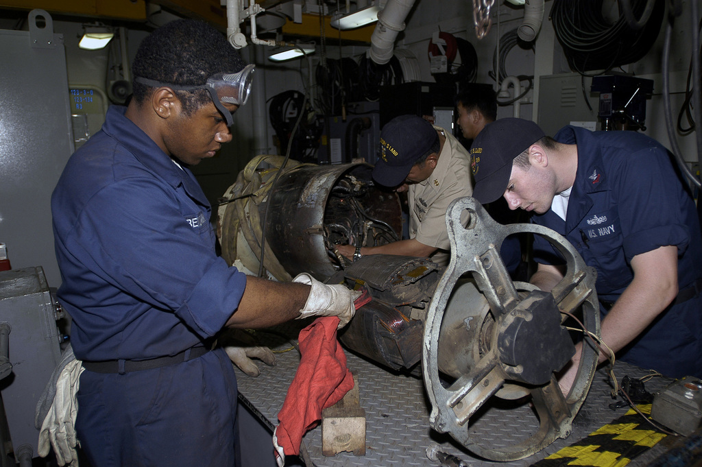 Onboard the US Navy (USN) L.Y. Spear Class Submarine Tender, USS EMORY ...