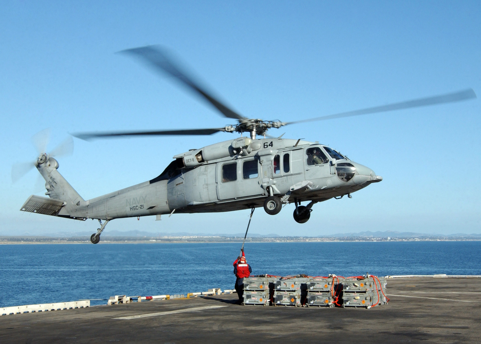 Onboard the flight deck of the US Navy (USN) Amphibious Assault Ship