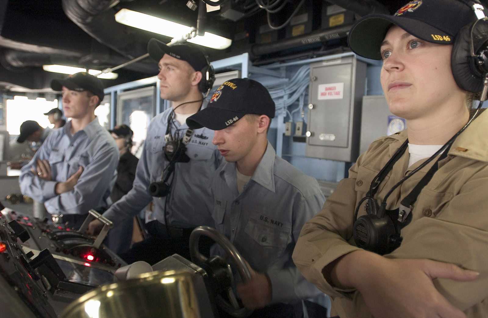 Onboard The Bridge Of The US Navy (USN) Whidbey Island Class Dock ...