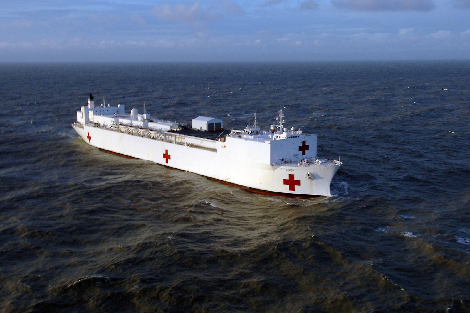 Aerial Starboard Bow View Of The Us Navy Usn Military Sealift Command Msc Hospital Ship 2036