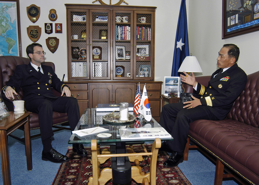 U.S. Navy Rear Adm. James Bird (left), Commander, Submarine Group