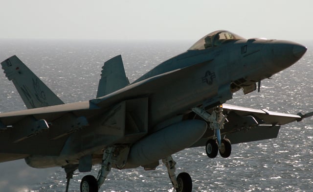 A U.S. Navy F/A-18E Super Hornet assigned to the