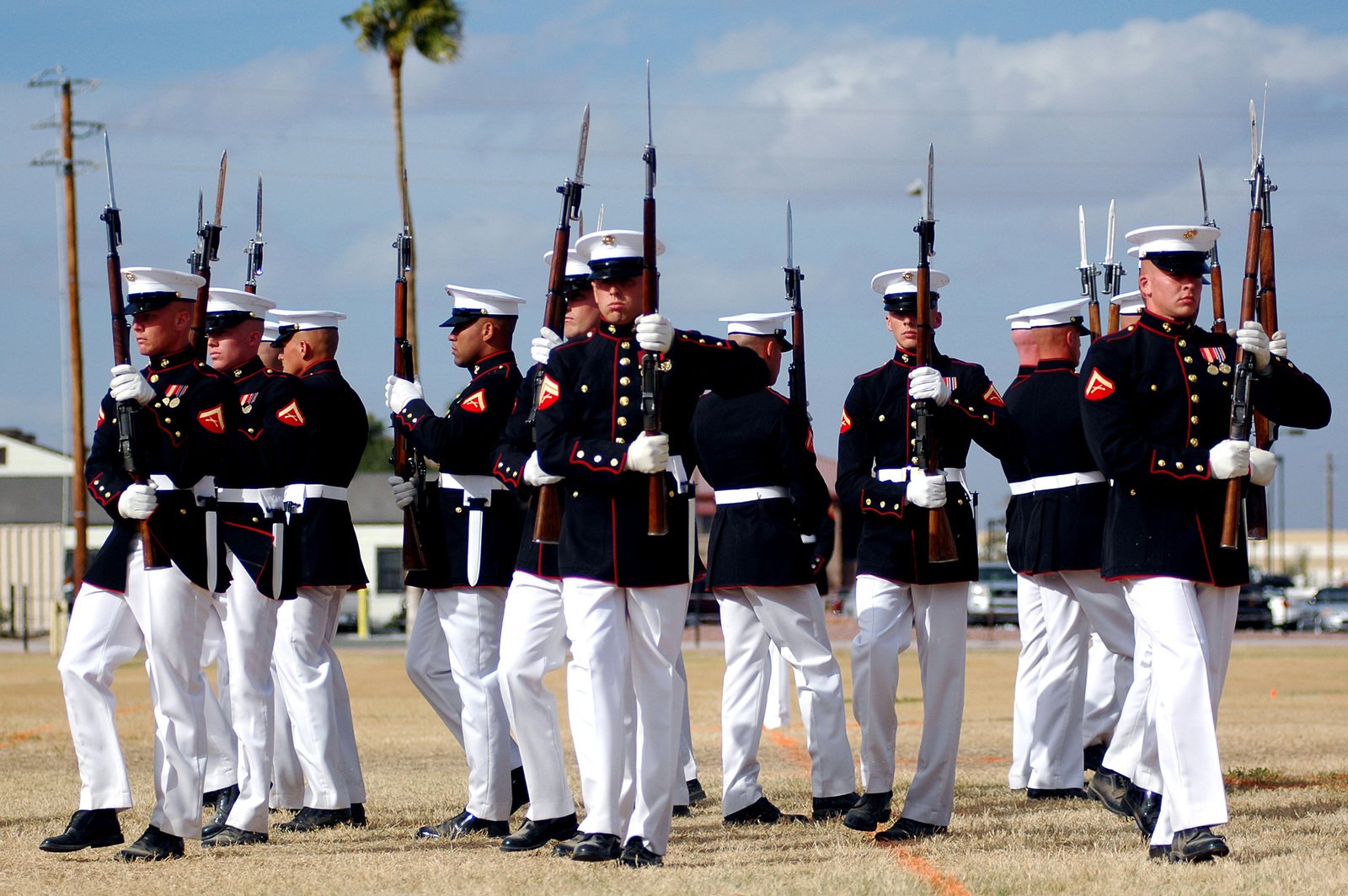 The U.S. Marine Corps Silent Drill Team, Battle Color Detachment, based ...