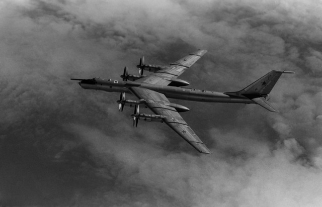 A left underside view of a Soviet Tu-95 Bear D aircraft in flight - PICRYL  - Public Domain Media Search Engine Public Domain Search
