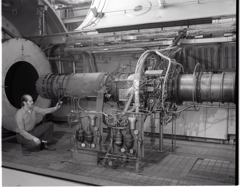 J-85 ENGINE IN NO. 2 TEST CELL AT THE PROPULSION SYSTEMS LABORATORY PSL ...