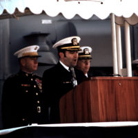 Capt. Robert A. Roncska, commander of Submarine Squadron 7, addresses  guests during a change of command and retirement ceremony on the submarine  piers at Joint Base Pearl Harbor-Hickam, Hawaii. - PICRYL 