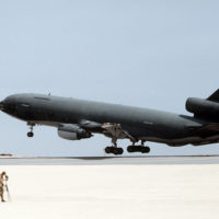 A view of nose art on a KC-10A Extender aircraft dubbed Bayou Babe